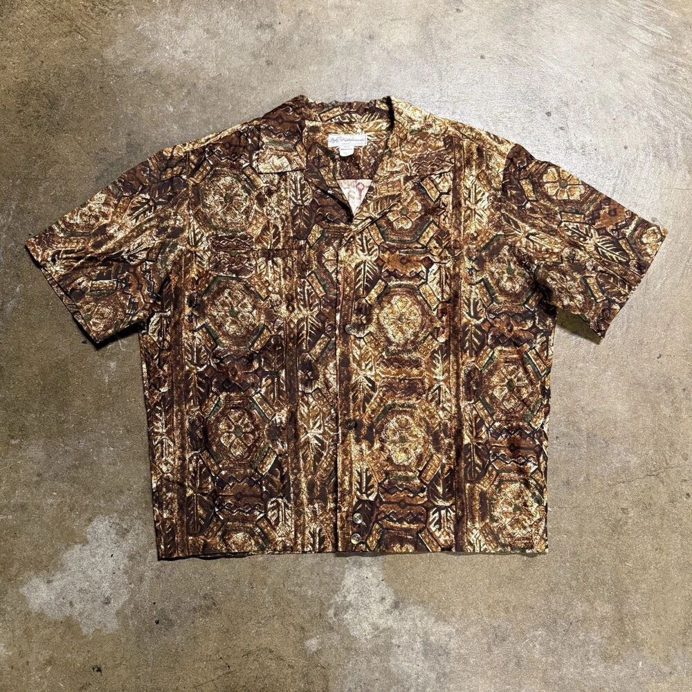 Vintage 60s Duke Kahanamoku Hawaiian Loop Collar Button Up Boxy Shirt USA Sz L